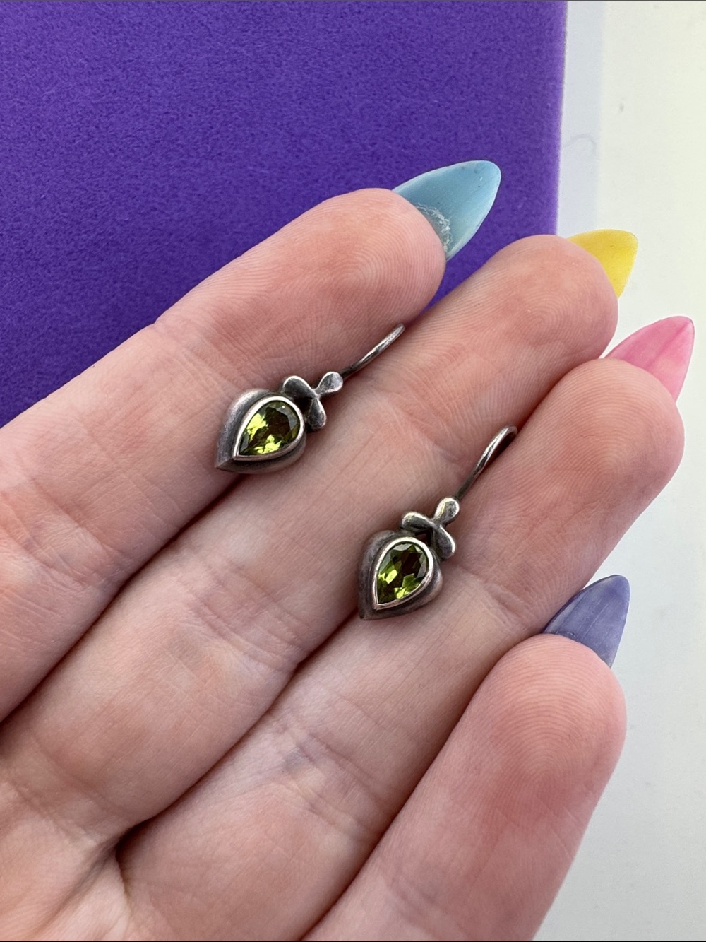💛 Vintage Sterling Silver Teardrop Peridot Drop Earrings